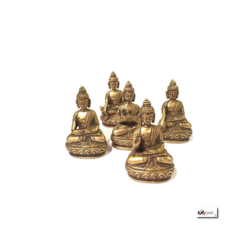 5 Bouddhas Transcendentaux en laiton (h7.5cm)