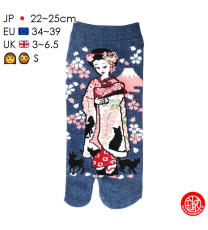 Tabi Socks (S) Socquettes à orteil japonaises ChATS et GEiShA bleues (Taille extensible de 34 à 39)