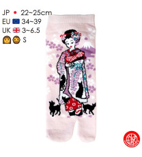Tabi Socks (S) Socquettes à orteil japonaises ChATS et GEiShA roses (Taille extensible de 34 à 39)