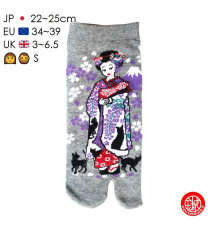 Tabi Socks (S) Socquettes à orteil japonaises ChATS et GEiShA grises (Taille extensible de 34 à 39)