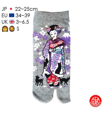 Tabi Socks (S) Socquettes à orteil japonaises ChATS et GEiShA grises (Taille extensible de 34 à 39)