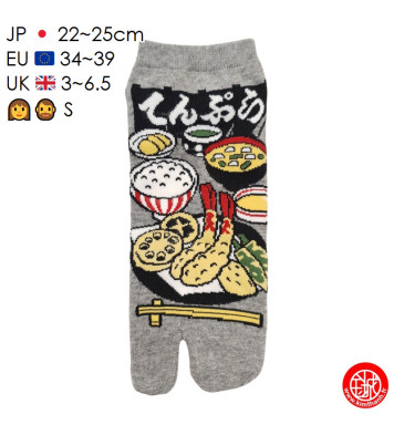 Tabi Socks (S) Socquettes à orteil japonaises MENU TEMPURA grises (extensible t34 à t39)