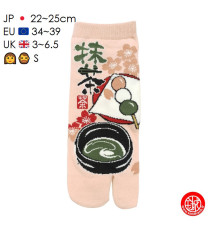Tabi Socks (S) Socquettes à orteil japonaises MATChA et DANGO roses  (Taille extensible de 34 à 39)
