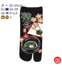 Tabi Socks (S) Socquettes à orteil japonaises MATChA et DANGO noires (Taille extensible de 34 à 39)