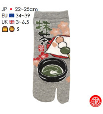 Tabi Socks (S) Socquettes à orteil japonaises MATChA et DANGO grises (Taille extensible de 34 à 39)