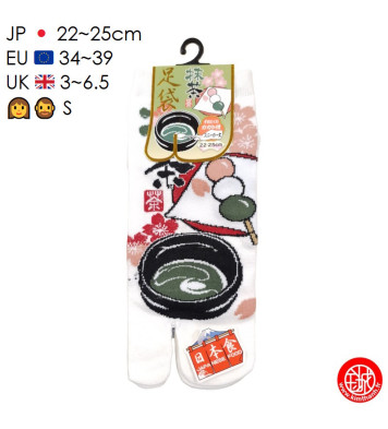 Tabi Socks (S) Socquettes à orteil japonaises MATChA et DANGO blanches  (Taille extensible de 34 à 39)
