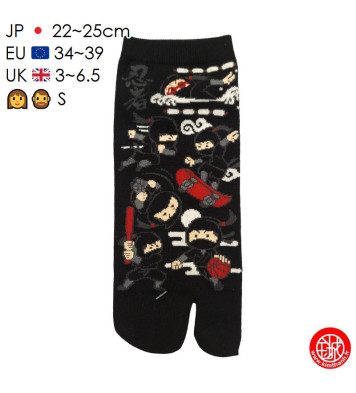 Tabi Socks S - Socquettes à orteil japonaises MiNi NiNJAS noires (extensible t34 à t39) h21cm