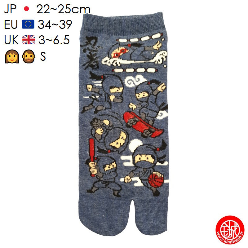 Tabi Socks (S) Socquettes à orteil japonaises MiNi NiNJAS Bleues (extensible t34 à t39)