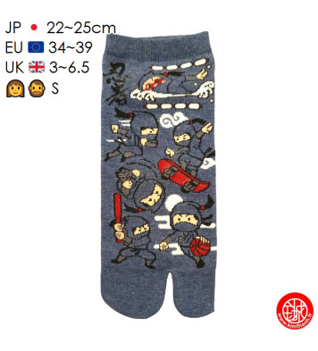 Tabi Socks (S) Socquettes à orteil japonaises MiNi NiNJAS Bleues (extensible t34 à t39)