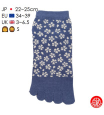 Socquettes à 5 doigts japonaises S FLEURS de CERiSiER bleues (extensible t34 à t39)