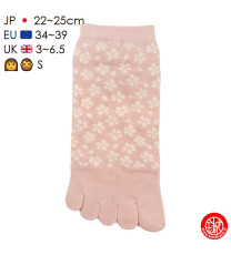 Socquettes à 5 doigts japonaises S FLEURS de CERiSiER roses (extensible t34 à t39)