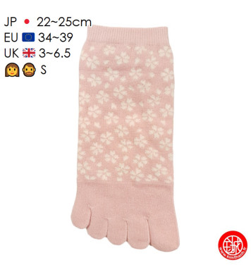 Socquettes à 5 doigts japonaises S FLEURS de CERiSiER roses (extensible t34 à t39)