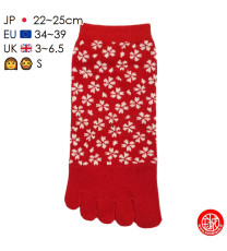 Socquettes à 5 doigts japonaises S FLEURS de CERiSiER rouges (extensible t34 à t39)