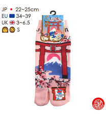 Tabi Socks (S) Socquettes à orteil japonaises TORii et FUJiSAN roses (Taille extensible de 34 à 39)