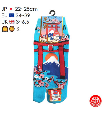 Tabi Socks (S) Socquettes à orteil japonaises TORii et FUJiSAN bleu turquoise (Taille extensible de 34 à 39)