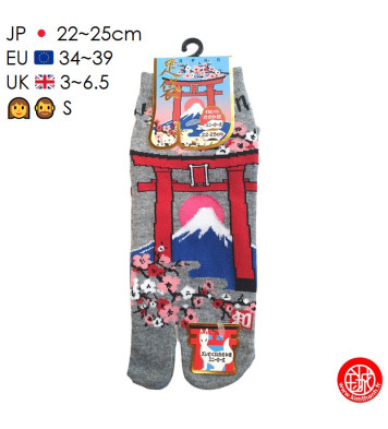 Tabi Socks (S) Socquettes à orteil japonaises TORii et FUJiSAN grises (Taille extensible de 34 à 39)