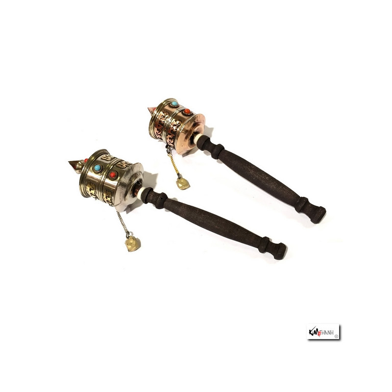 Moulin à prières tibétain en laiton (L20cm)