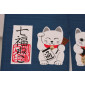 Rideau de porte japonais, Noren 7 MANEKi NEKO bleu clair 100% coton L85xh30cm