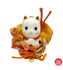 Maneki neko PRièRE dans une POChETTE en porcelaine japonaise h6.5cm