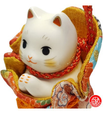 Maneki neko PRièRE dans une POChETTE en porcelaine japonaise h6.5cm