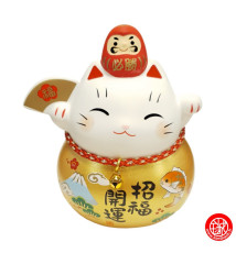 Maneki YukiDaruma doré et petit DARUMA en argile FORTUNE et ChANCE (h9cm)