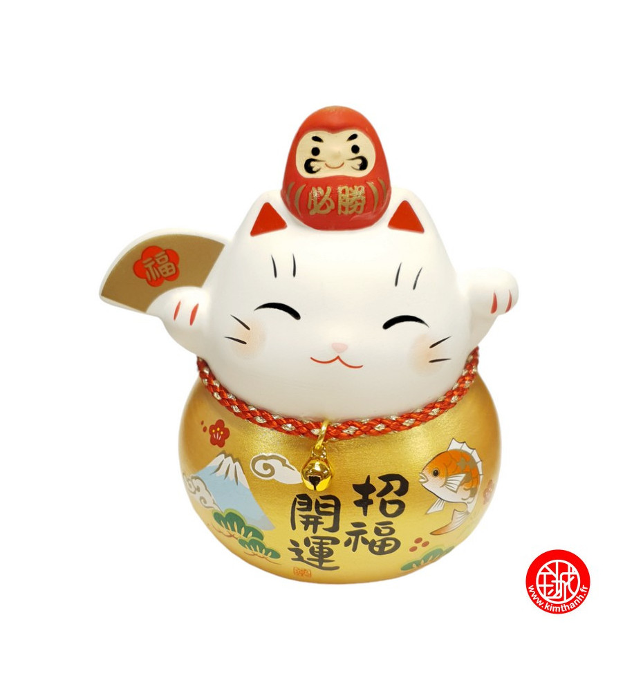 Maneki YukiDaruma doré et petit DARUMA en argile FORTUNE et ChANCE (h9cm)
