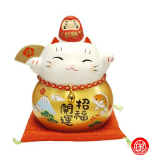 Maneki YukiDaruma doré et petit DARUMA en argile FORTUNE et ChANCE (h9cm)