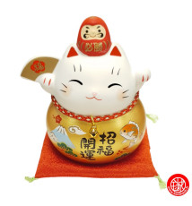 Maneki YukiDaruma doré et petit DARUMA en argile FORTUNE et ChANCE (h9cm)