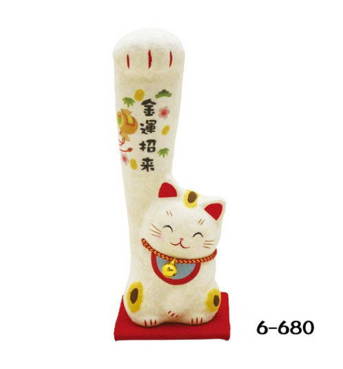 Maneki neko LONG BRAS en papier washi BONNE FORTUNE h13cm