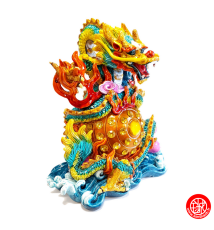 Dragon avec perle de feu en résine peint à la main h18.5cm