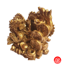 Dragon & 3 pièces et lingot en résine doré (h14cm)