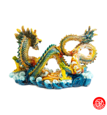 Dragon impérial sur les flots en résine peint à la main 16*10*7.5cm