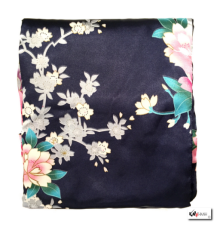 Kimono cache-coeur satiné imprimé FLEURS & PAON bleu nuit (72cm)
