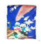 Kimono cache-coeur satiné imprimé FLEURS & PAON bleu roi (72cm) [16820058]