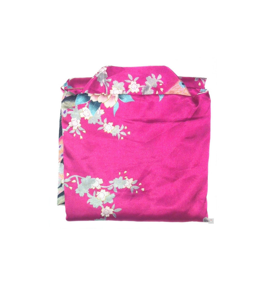 Kimono cache-coeur satiné imprimé FLEURS & PAON fushia (72cm) [16820061]