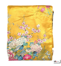 Kimono cache-coeur satiné imprimé FLEURS & PAON jaune orangé (72cm)