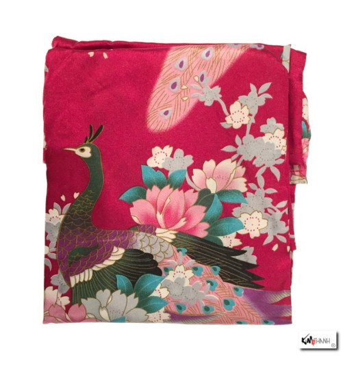 Kimono cache-coeur satiné imprimé FLEURS & PAON rouge foncé (72cm) [16820017]