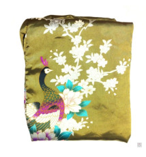 Kimono cache-coeur satiné imprimé FLEURS & PAON vert olive (72cm)