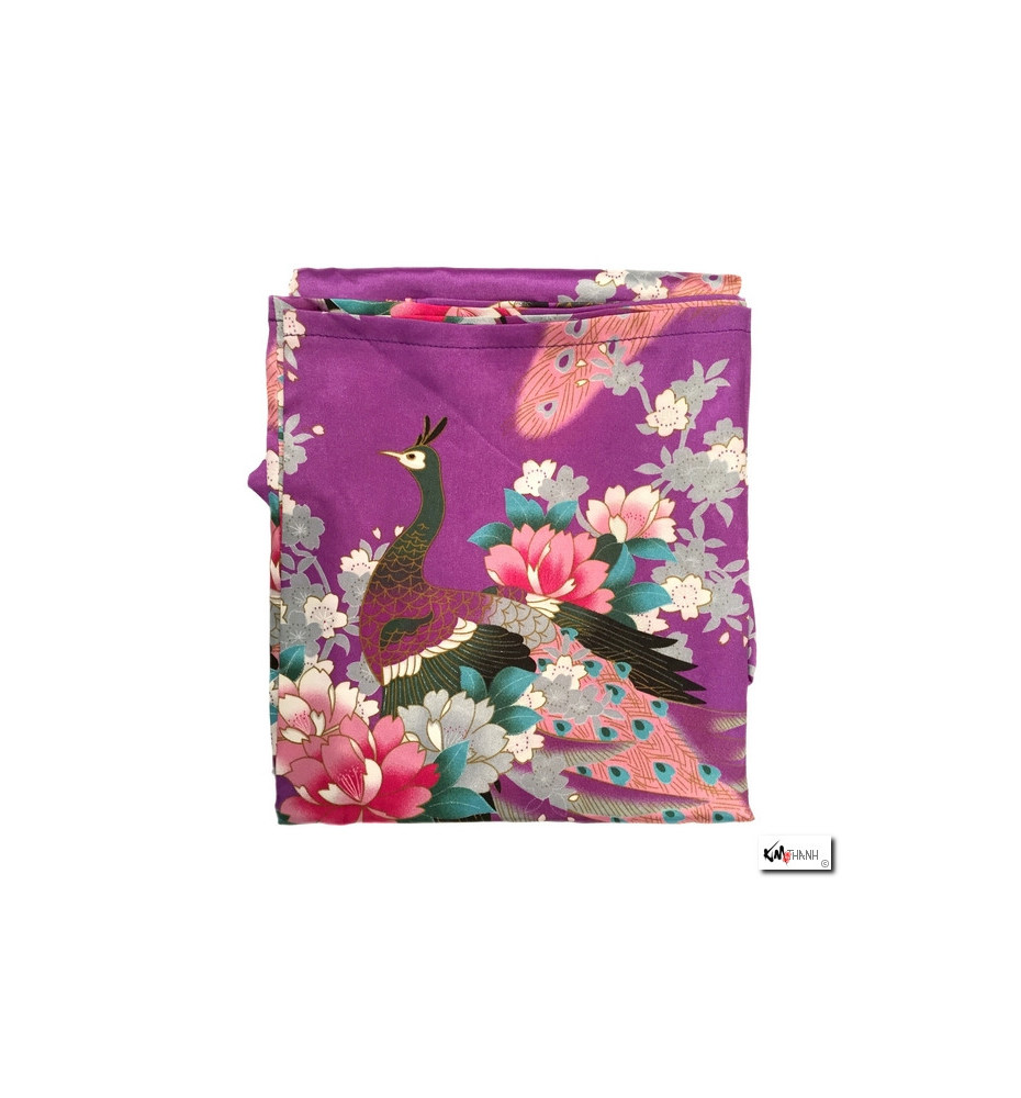 Kimono cache-coeur satiné imprimé FLEURS & PAON violet (72cm)