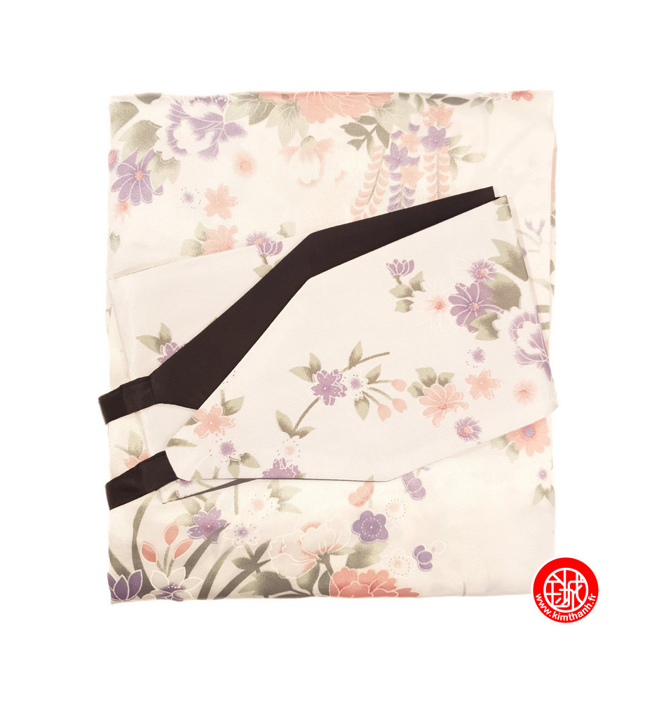 Kimono cache-coeur satiné imprimé PETiTES FLEURS blanc (72cm)