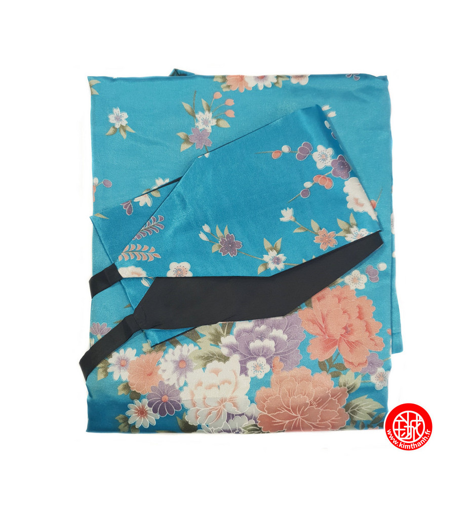 Kimono cache-coeur satiné imprimé PETiTES FLEURS bleu clair (72cm)