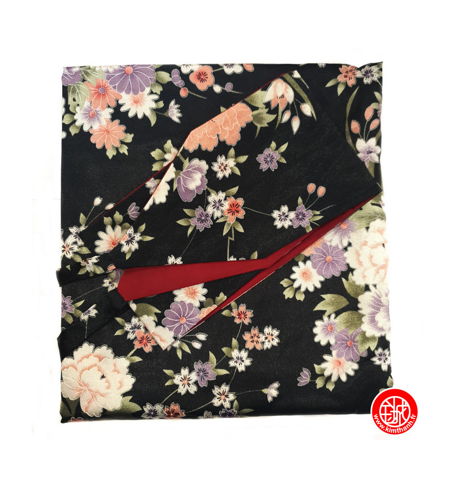 Kimono cache-coeur satiné imprimé PETiTES FLEURS noir (72cm)