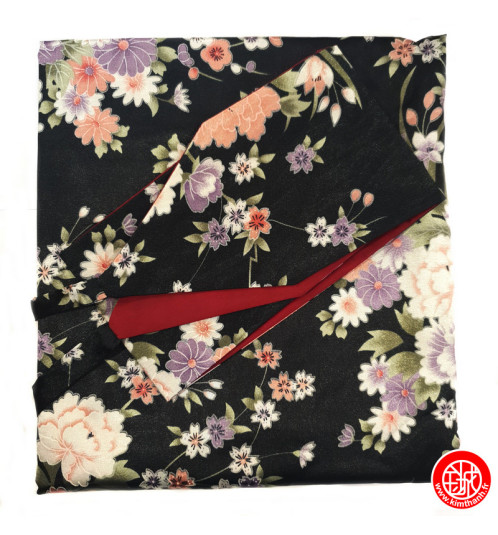 Kimono cache-coeur satiné imprimé PETiTES FLEURS noir (72cm)