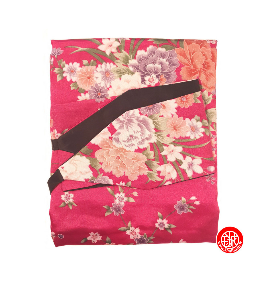 Kimono cache-coeur satiné imprimé PETiTES FLEURS rose fushia (72cm)