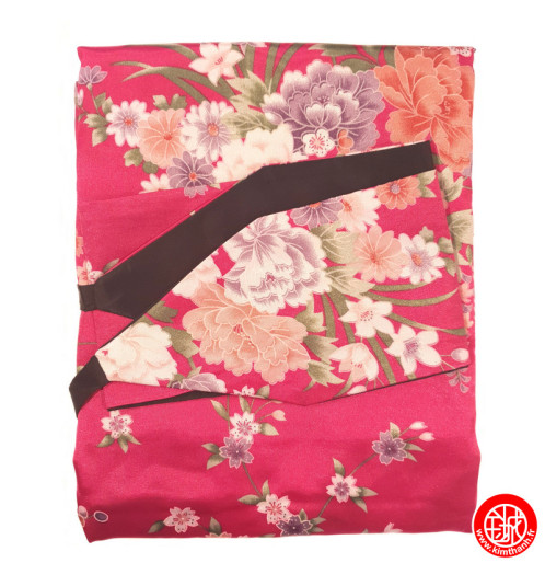Kimono cache-coeur satiné imprimé PETiTES FLEURS rose fushia (72cm)
