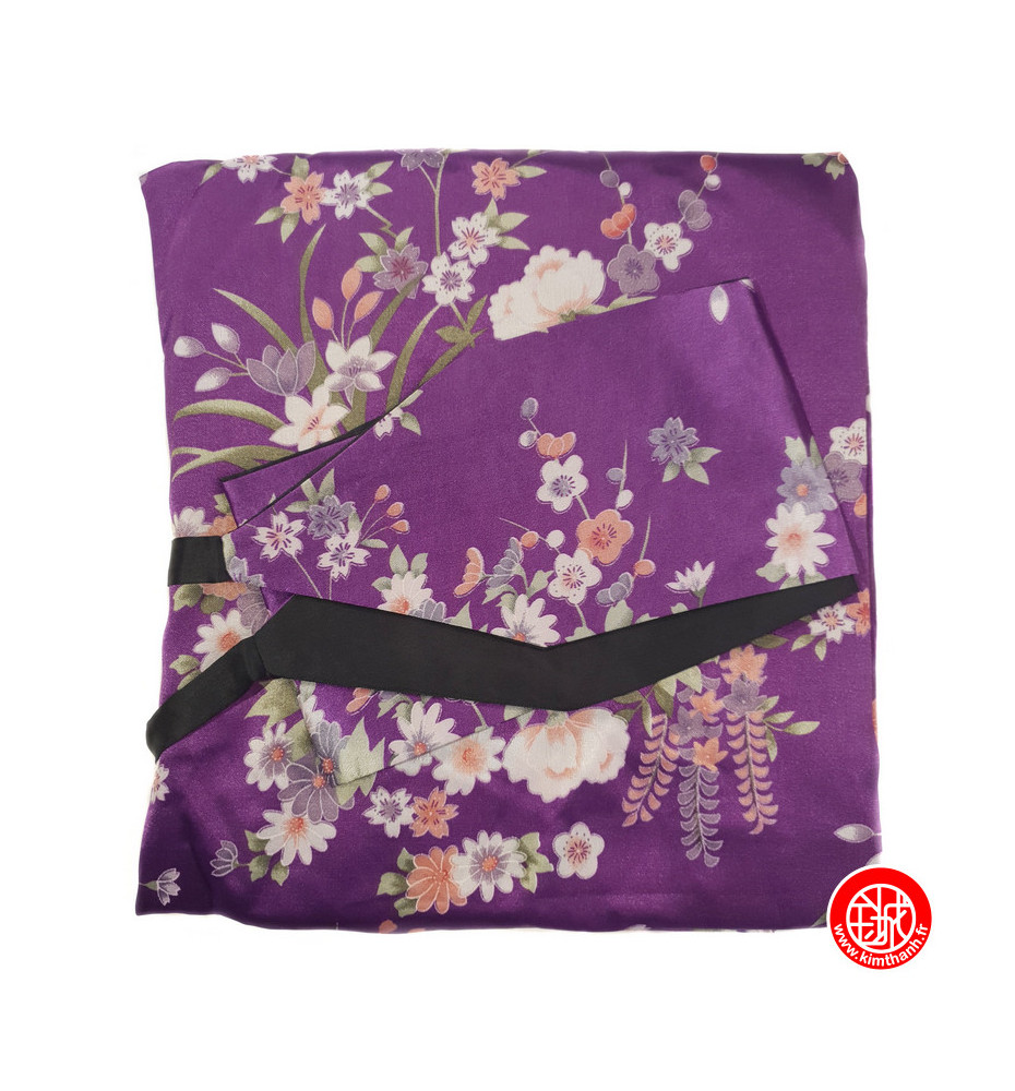 Kimono cache-coeur satiné imprimé PETiTES FLEURS violet (72cm)