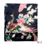 Kimono court satiné 2 poches imprimé FLEURS & PAON bleu nuit (90cm)