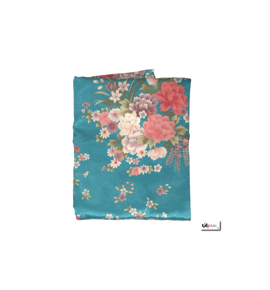 Kimono court satiné 2 poches imprimé PETiTES FLEURS bleu clair (90cm)