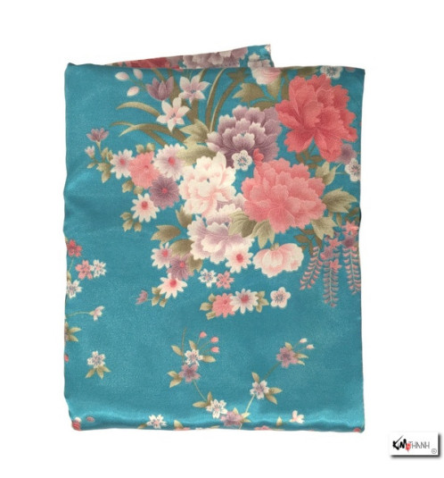 Kimono court satiné 2 poches imprimé PETiTES FLEURS bleu clair (90cm)