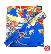 Kimono court satiné imprimé GRANdES FLEURS bleu roi (90cm)